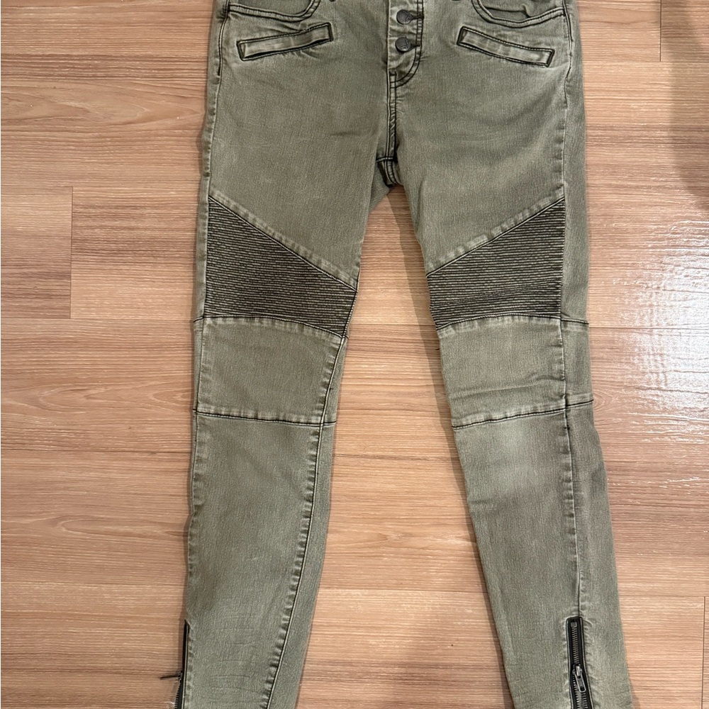 Free People Olive Green Zipper Ankle Jeans